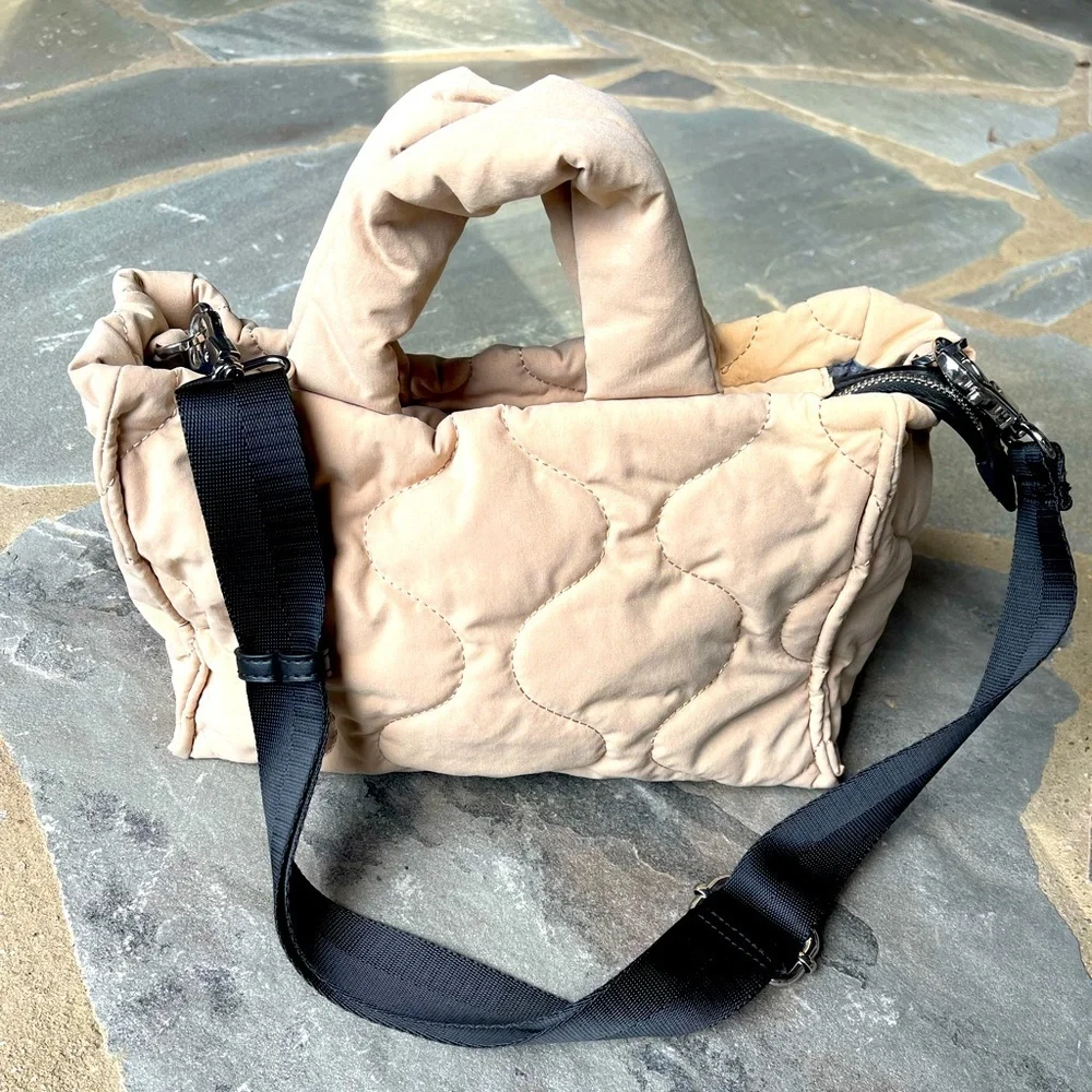 Zara Quilted Shopper Bag Sand With Top Handle